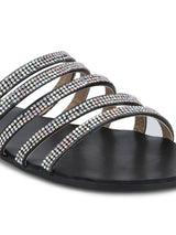 Black Strappy Diamante Slip-on Flats