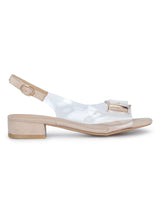 Nude Buckled Back Ankle Strap Low Heel Sandals