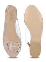 Nude Buckled Back Ankle Strap Low Heel Sandals