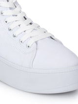 White Canvas Ankle Length Lace-Up Sneakers
