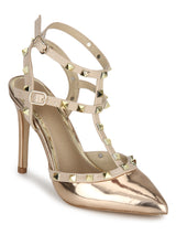 Rose Gold Nude Studded Strappy Stiletto Heels