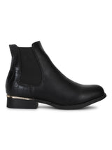 Black PU Chelsea Gold Lining Heel Ankle Boots
