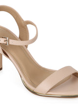 Nude PU Buckled Ankle Strap Stilettos