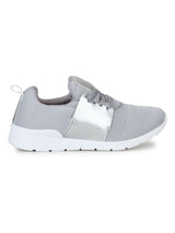 Grey PU Mesh Lace-Up Sneakers