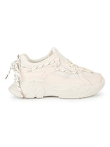 Total Sand PU Side Lace Pattern Chunky Sneakers