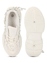 Total Sand PU Side Lace Pattern Chunky Sneakers