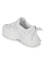 Total White PU Side Lace Pattern Chunky Sneakers