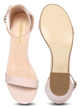 Nude Micro Ankle Strap Kitten Block Heels