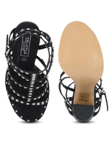 Black Stud Detail Ankle Strap Block Heel Sandals