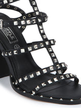 Black Stud Detail Ankle Strap Block Heel Sandals