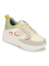 Total White PU Side Lace Pattern Chunky Sneakers
