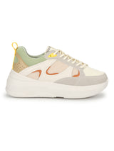 Total White PU Side Lace Pattern Chunky Sneakers
