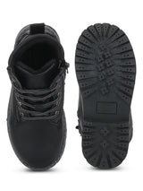 Black Cleated Bottom Biker Ankle Boots