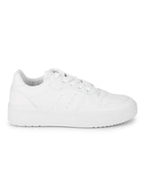 White PU Lace-Up Sneakers