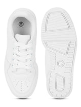 White PU Lace-Up Sneakers