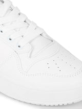 White PU Lace-Up Sneakers