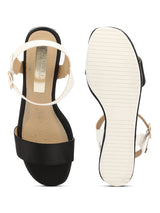 White and Black Ankle Strap Wedges