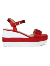 Red and White Ankle Strap Wedges