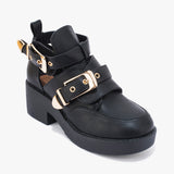 Black Synthetic Chunky Cut Out Anke Boots