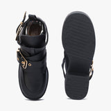 Black Synthetic Chunky Cut Out Anke Boots