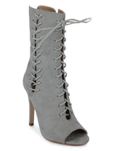 Grey Micro Lace-Up Open Toe Stilettos