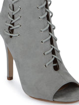 Grey Micro Lace-Up Open Toe Stilettos