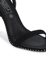Black Micro Studded Ankle Strap Stilettos