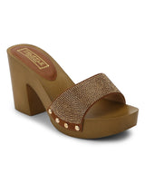 Rose Gold Diamante Slip-On Block Heels