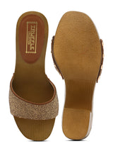 Rose Gold Diamante Slip-On Block Heels