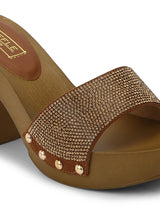 Rose Gold Diamante Slip-On Block Heels