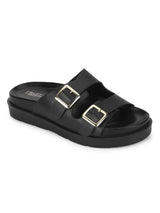 Black PU Side Buckle Slides