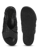 Black PU Quilted Strap Platform Sandals