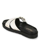 White PU Crisscross Side Buckle Slides