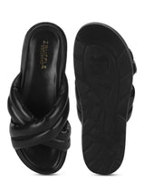 Black PU Crisscross Quilted Slides