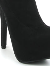 Black Microfibre Stiletto Heel Thigh High Boots