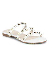 White Strappy Studded Slip-On Flats
