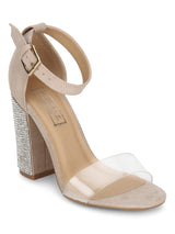 Nude Patent PU Perspex Diamante Block Heels
