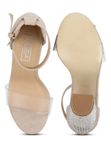 Nude Patent PU Perspex Diamante Block Heels