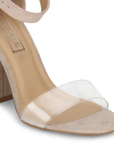 Nude Patent PU Perspex Diamante Block Heels