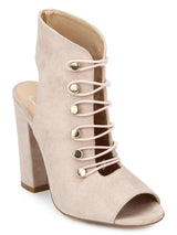 Nude Micro Lace-up Peep Toe Block Heels