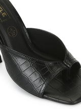 Black PU High Heel Stiletto Mules