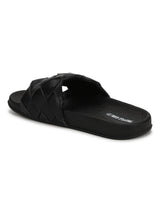 Black PU Braided Strap Slides