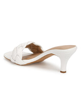 White PU Braided Kitten Heels