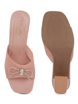 Pink PU Perspex Diamante Bow Clear Mules (TC-SLC-R551-PNK)