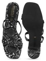 Black PU Snake Pattern Strappy Stilettos