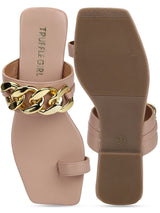 Nude PU Gold Chain Slip Ons