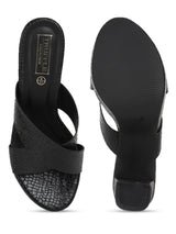 Black PU Croc Crossover Strap Platform Mules (TC-SLC-V102-BLK)