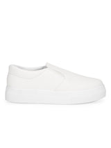 White PU Snake Pattern Slip On Shoes