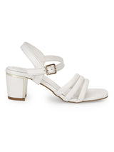 White PU Block Heel Sandals