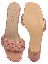 Nude PU Braided Kitten Heels